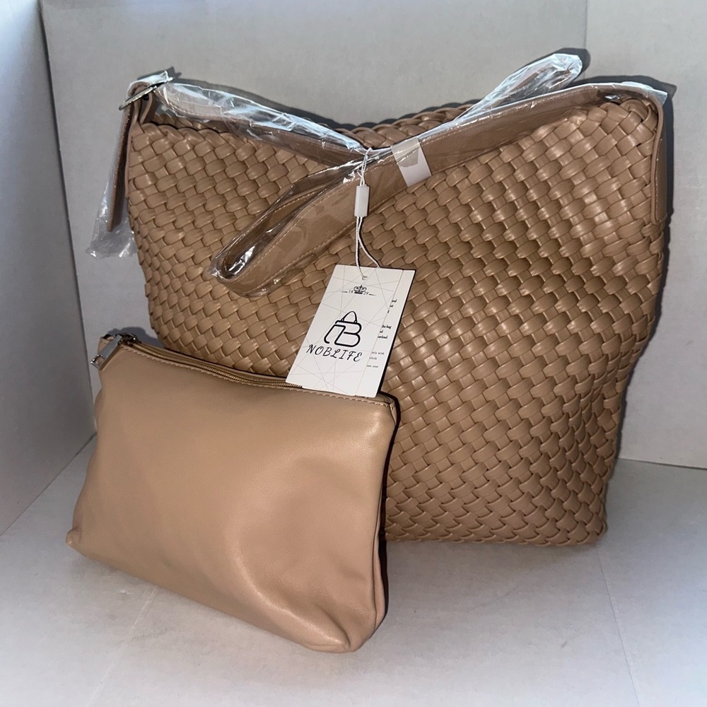 Woven Shoulder Bag for Women, Vegan Leather Tote Large Summer